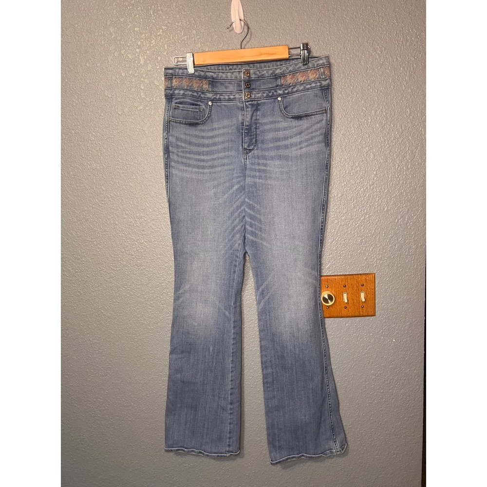 White House Black Market WHBM Skinny Flare Extra High Rise Jeans Blue Size 10
